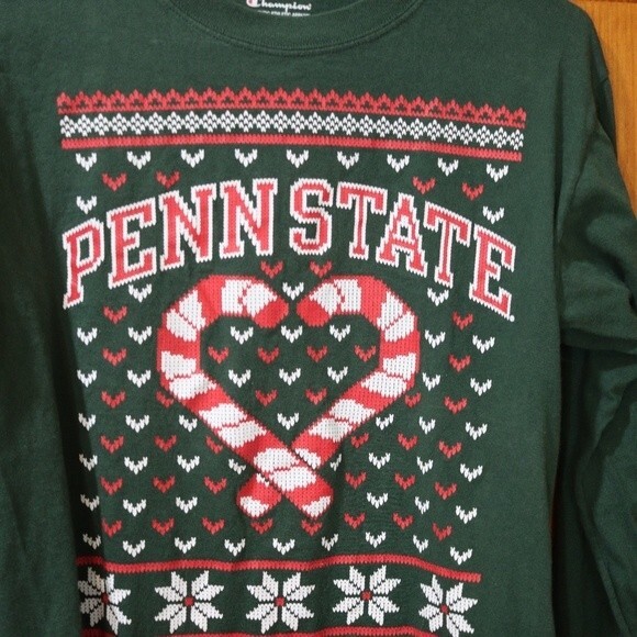 Champion Penn State Green Christmas Candy Cane  Long Sleeve Tshirt Small - Picture 3 of 11